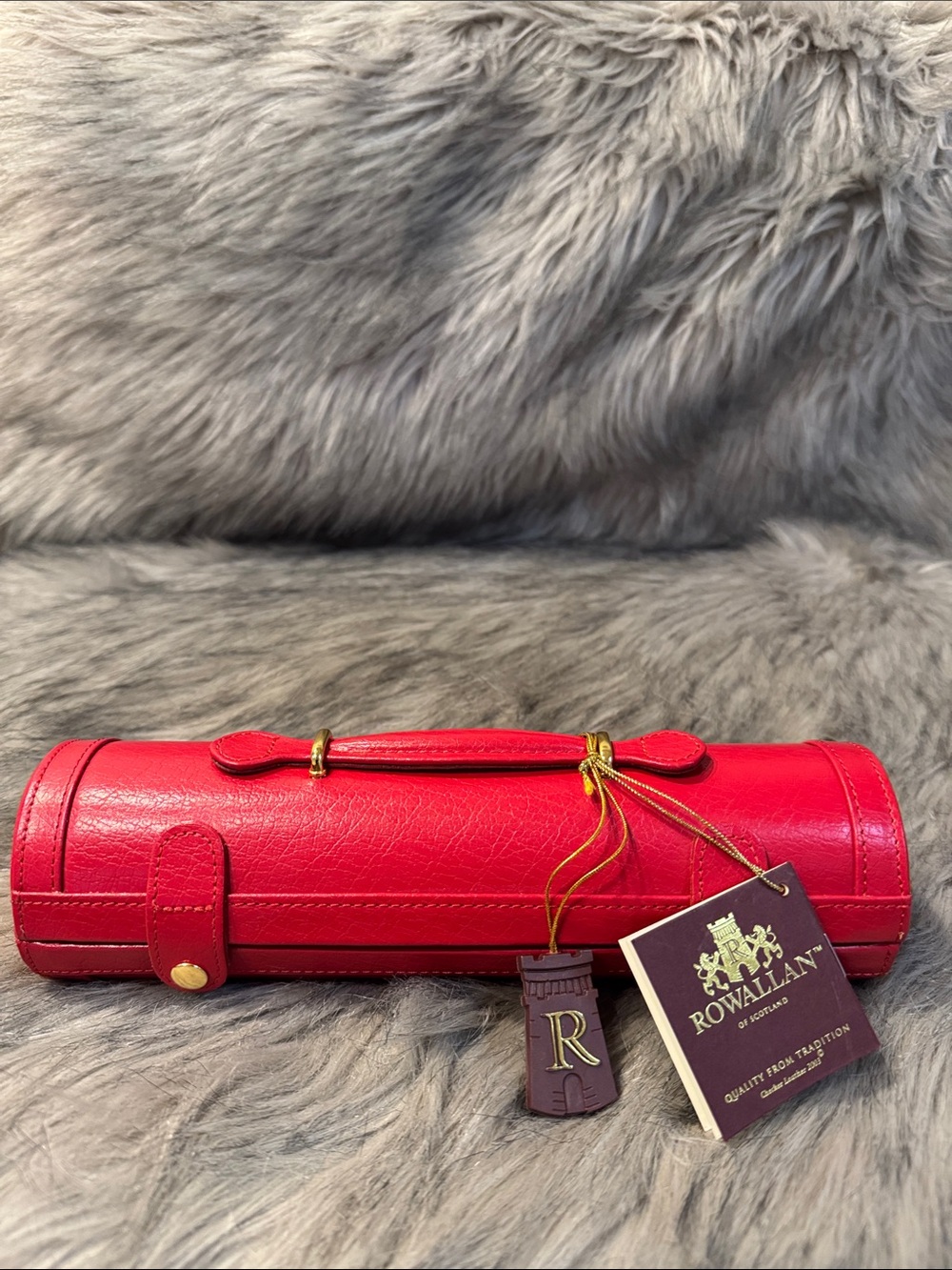 NWT Rowallan Red Leather Travel Jewelry Roll